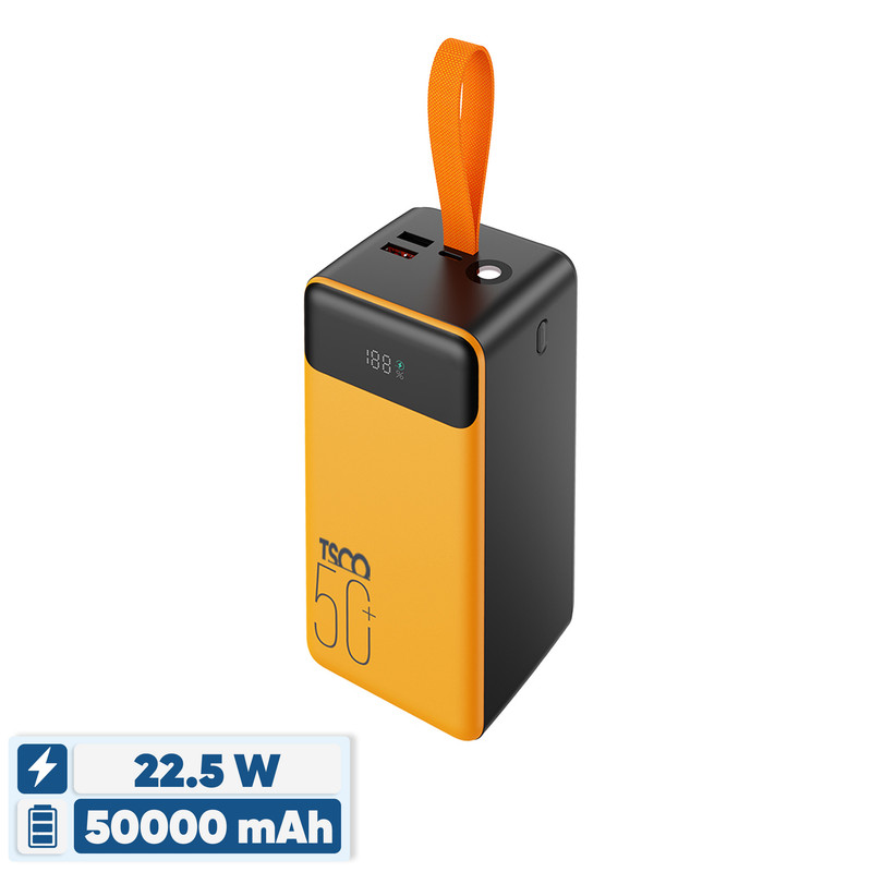 پاوربانک 22.5 وات تسکو مدل TP 5001 ظرفیت 50000 میلی‌آمپرساعت به همراه سه کابل متصل USB-A، USB-C و لایتنینگ