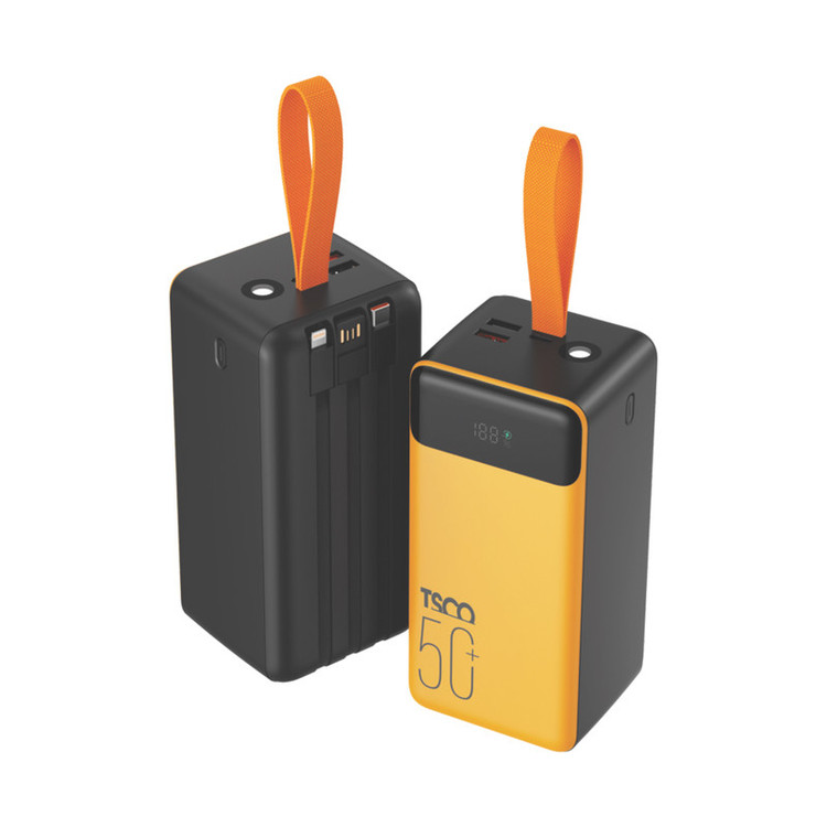 پاوربانک 22.5 وات تسکو مدل TP 5001 ظرفیت 50000 میلیآمپرساعت به همراه سه کابل متصل USB-A، USB-C و لایتنینگ